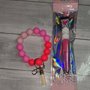 Silicone Pink Wristlet And Coffee Pen Set